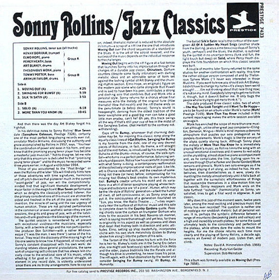 Sonny Rollins - Jazz Classics (LP, Album, RE, RM, Blu)