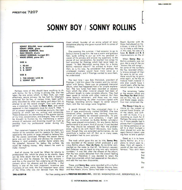 Sonny Rollins - Sonny Boy (LP, Album, Mono, RE, RM)
