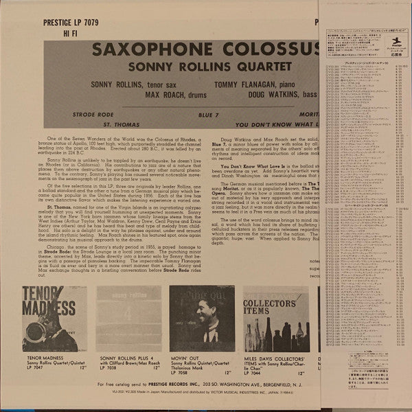 Sonny Rollins - Saxophone Colossus (LP, Album, Mono, RE)