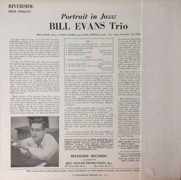 The Bill Evans Trio - Portrait In Jazz = ポートレイト・イン・ジャズ(LP, Album, RE)