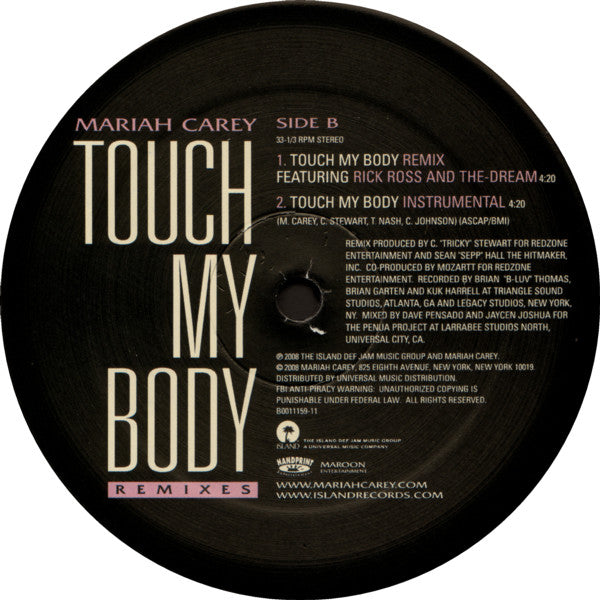 Mariah Carey - Touch My Body (Remixes) (12"")