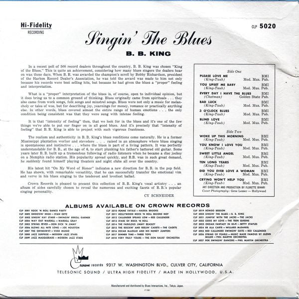 B.B. King - Singin' The Blues (LP, Comp, Mono, Ltd, RE)
