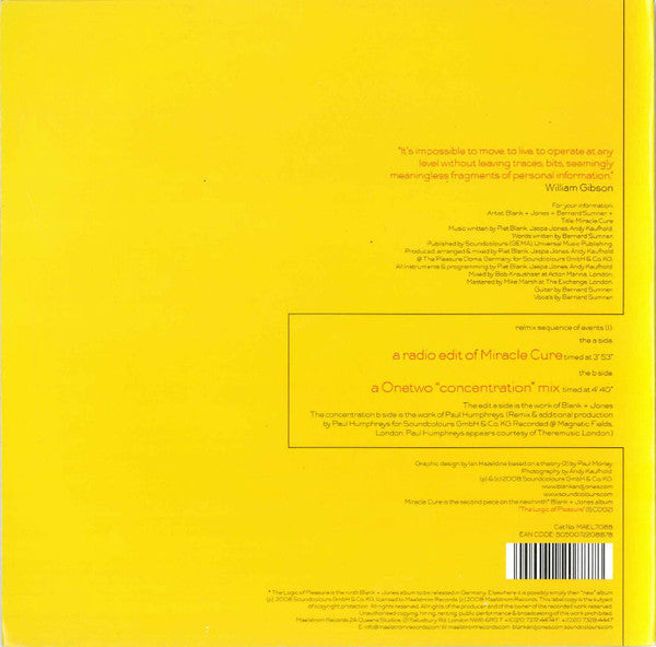 Blank+Jones* Sung By Bernard Sumner - Miracle Cure (7"", Single)