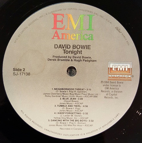 David Bowie - Tonight (LP, Album, Win)