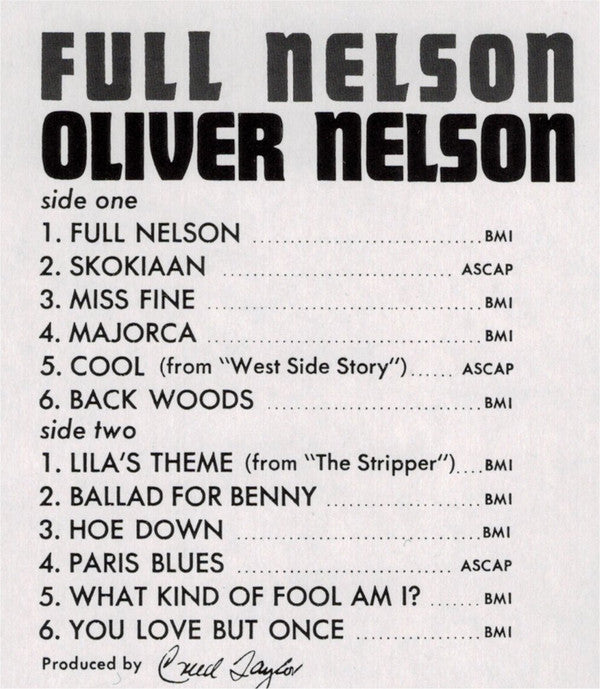 Oliver Nelson - Full Nelson (LP, Album, RE, Gat)