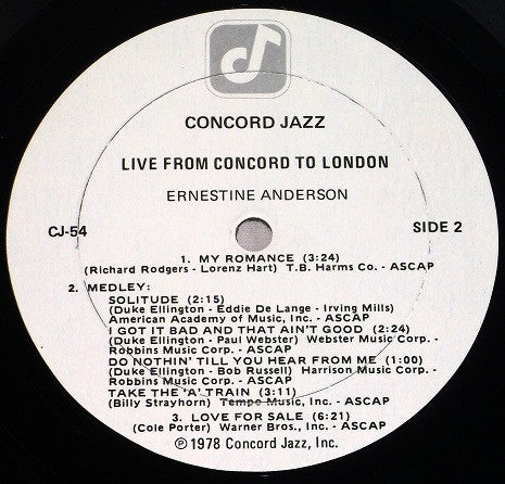 Ernestine Anderson - Live From Concord To London (LP, Album)