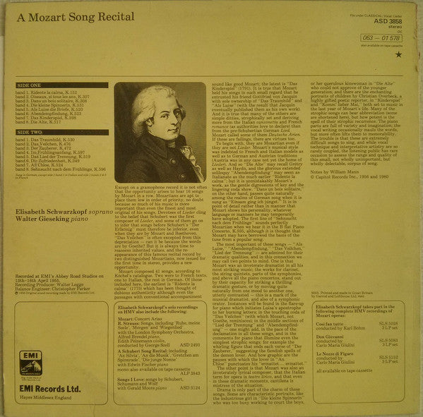 Wolfgang Amadeus Mozart - Mozart Song Recital(LP, Album, RE)