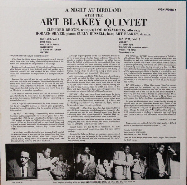 Art Blakey Quintet - A Night At Birdland Volume 1(LP, Album, Mono, ...