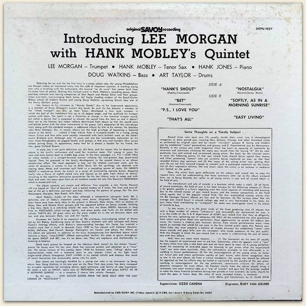 Lee Morgan - Introducing Lee Morgan(LP, Album, Mono)