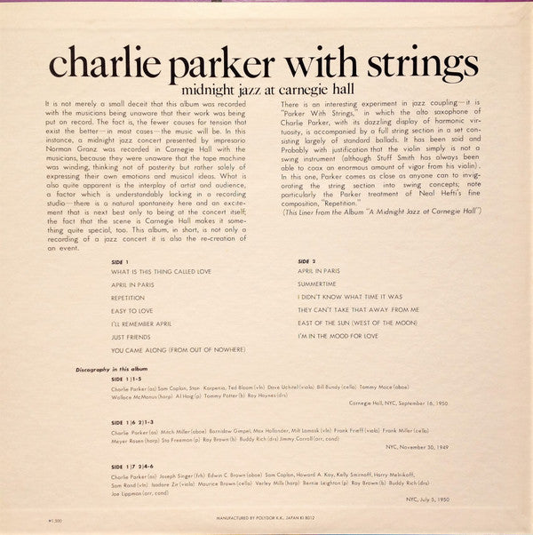 Charlie Parker With Strings - Midnight Jazz At Carnegie Hall(LP, Al...