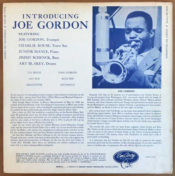 Joe Gordon - Introducing Joe Gordon (LP, Album, Mono)