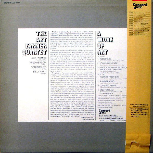 The Art Farmer Quartet* - A Work Of Art (LP, Album)