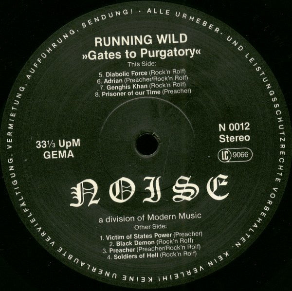 Running Wild - Gates To Purgatory (LP, Album)