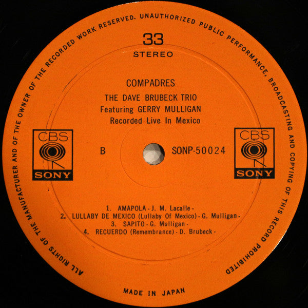 The Dave Brubeck Trio Featuring Gerry Mulligan - Compadres(LP, Albu...