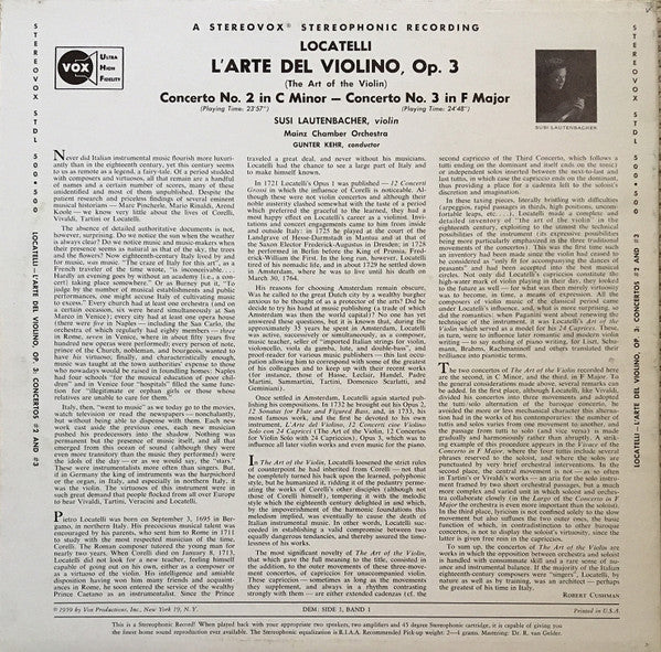 Pietro Antonio Locatelli - Locatelli: L'Arte Del Violino Opus 3(LP)