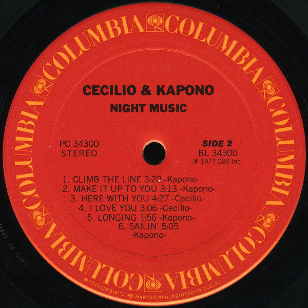 Cecilio & Kapono - Night Music (LP, Album)