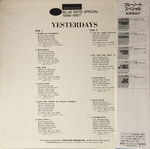 Various - Yesterdays - Blue Note Special 1956 - 1957 (LP, Comp, Mono)