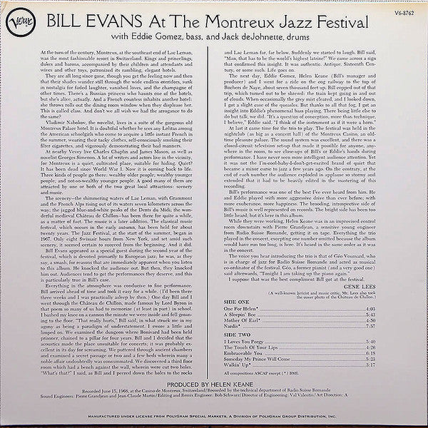 Bill Evans - At The Montreux Jazz Festival (LP, Album, RE, 180)