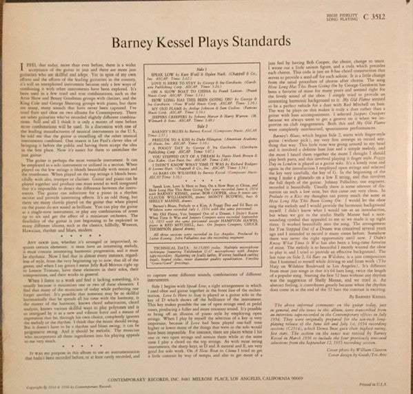 Barney Kessel - Kessel Plays Standards. Barney Kessel, Vol. 2(LP, A...