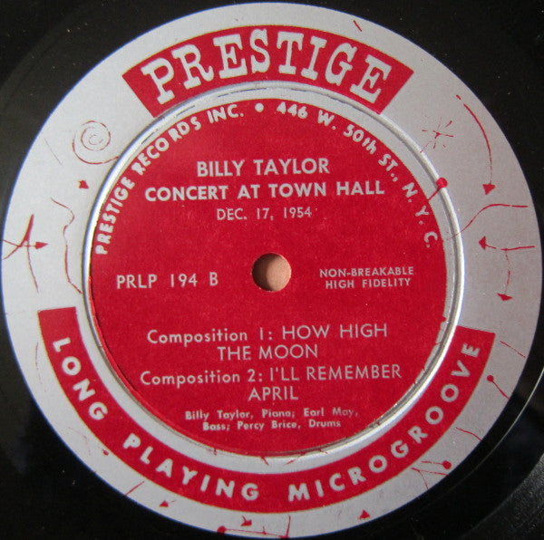 Billy Taylor Trio - In Concert At Town Hall, December 17, 1954 (10"")