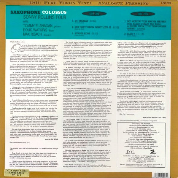 Sonny Rollins - Saxophone Colossus (LP, Album, Mono, Ltd, RE, RM, 180)