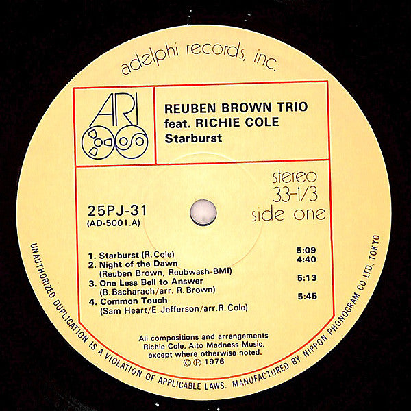 The Reuben Brown Trio Featuring Richie Cole - Starburst (LP, Album)
