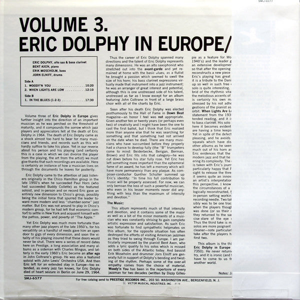 Eric Dolphy - In Europe / Volume 3. (LP, Album, RE)