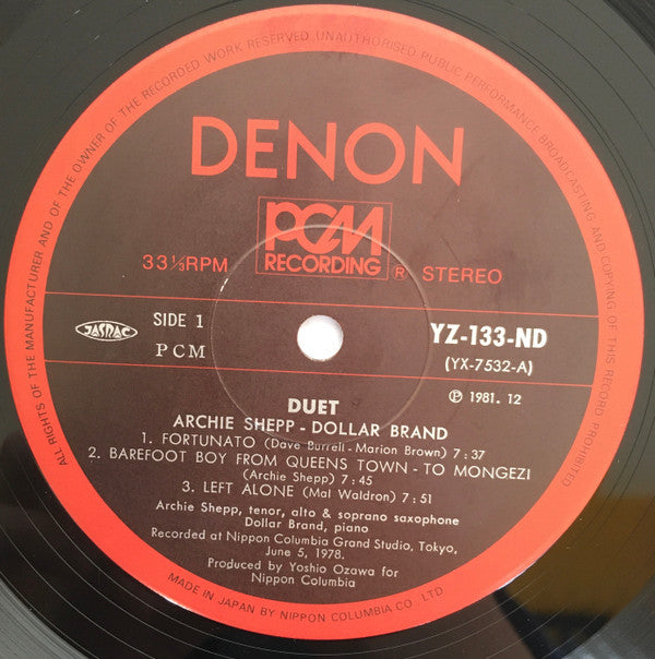 Archie Shepp • Dollar Brand - Duet (LP, Album, RE)