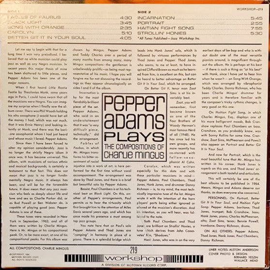 Pepper Adams - Plays The Compositions Of Charlie Mingus(LP, Album, ...