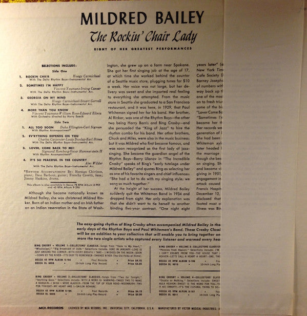 Mildred Bailey - The Rockin' Chair Lady (LP, Comp, Mono, RE)