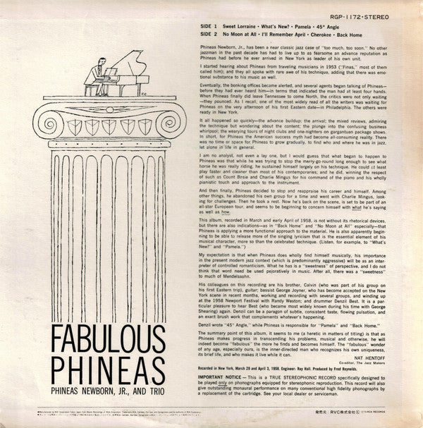 Phineas Newborn, Jr., And Trio* - Fabulous Phineas (LP, Album, RE)