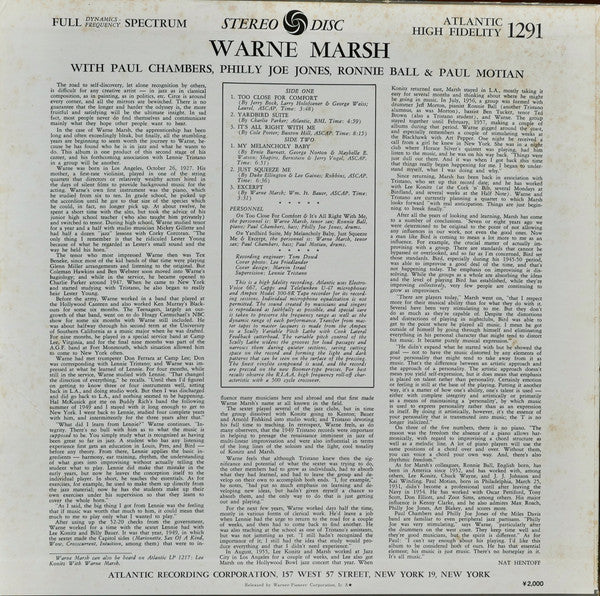 Warne Marsh - Warne Marsh (LP, Album, RE)