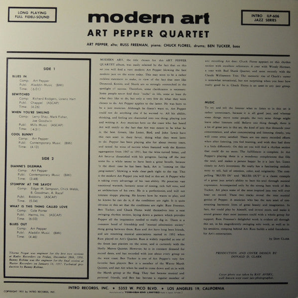 Art Pepper Quartet - Modern Art (LP, Album, Mono, Ltd, RE)