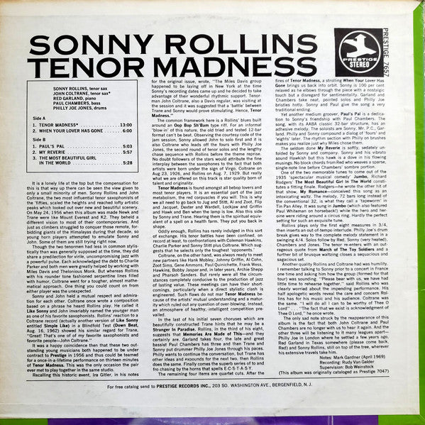 Sonny Rollins - Tenor Madness (LP, Album, RE, Ind)