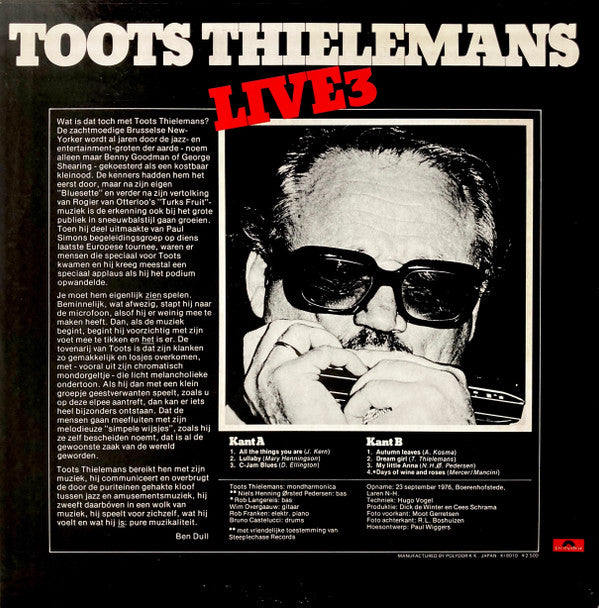Toots Thielemans - Live 3 (LP, Album)