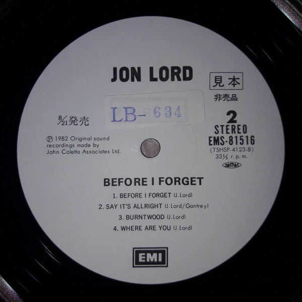 Jon Lord - Before I Forget (LP, Album, Promo)