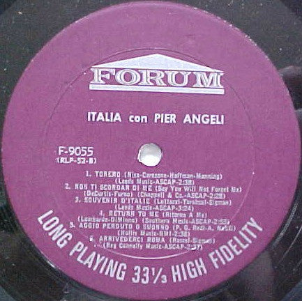 Pier Angeli - Italia Con Pier Angeli (LP, Album, Mono)