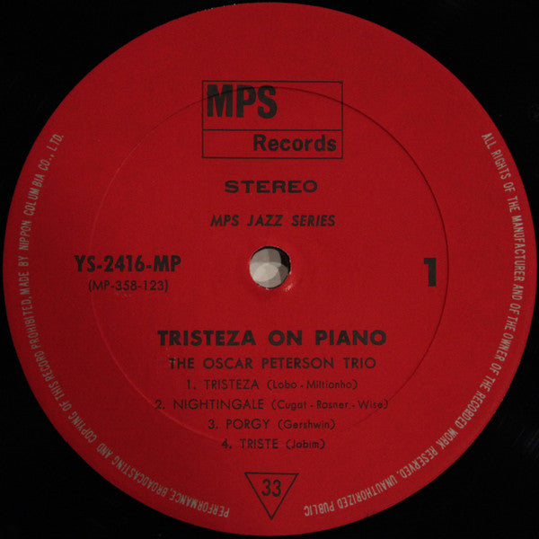 The Oscar Peterson Trio - Tristeza On Piano (LP, RE, Gat)