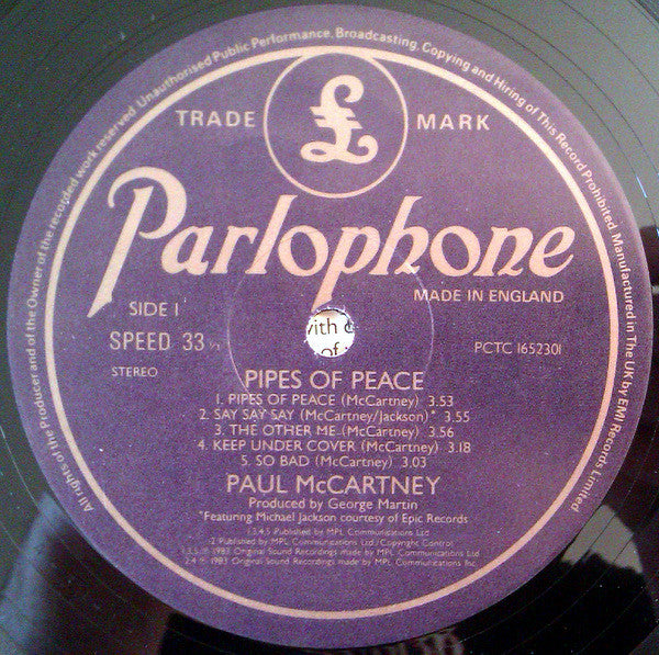 Paul McCartney - Pipes Of Peace (LP, Album, Gat)