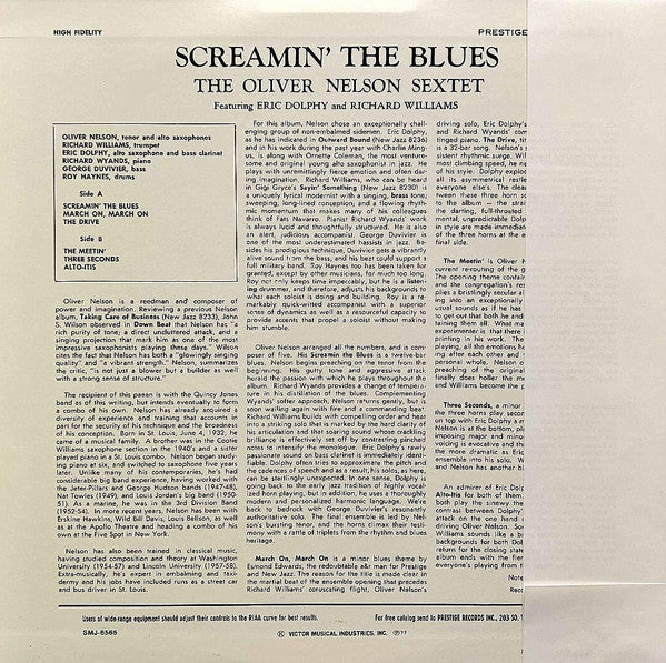 The Oliver Nelson Sextet - Screamin' The Blues(LP, Album, RE)