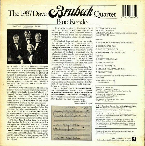 The 1987 Dave Brubeck Quartet* - Blue Rondo (LP, Album)