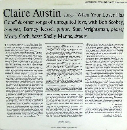 Claire Austin - Claire Austin Sings ""When Your Lover Has Gone""(LP...