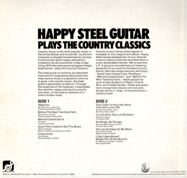 Happy Steel Guitar - Plays The Country Classics (LP, Album, Gre)