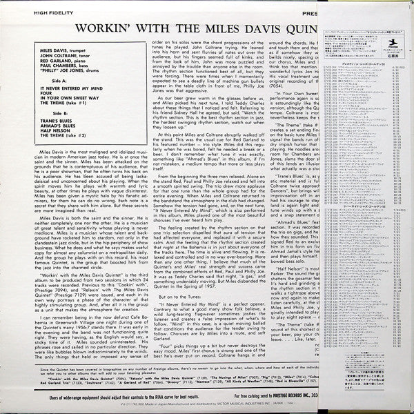 The Miles Davis Quintet - Workin' With The Miles Davis Quintet(LP, ...