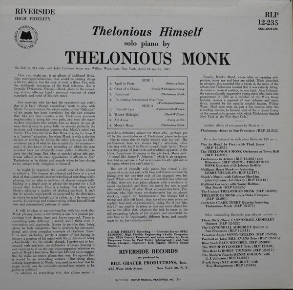 Thelonious Monk - Thelonious Himself (LP, Album, Mono, RE)