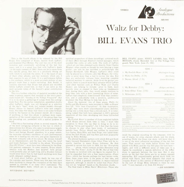 The Bill Evans Trio - Waltz For Debby(LP, Ltd, Num, RE, HQ-)