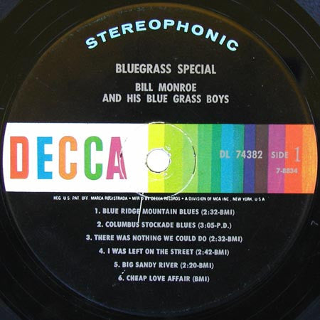 Bill Monroe & His Blue Grass Boys - Bluegrass Special!(LP, Album, RP)