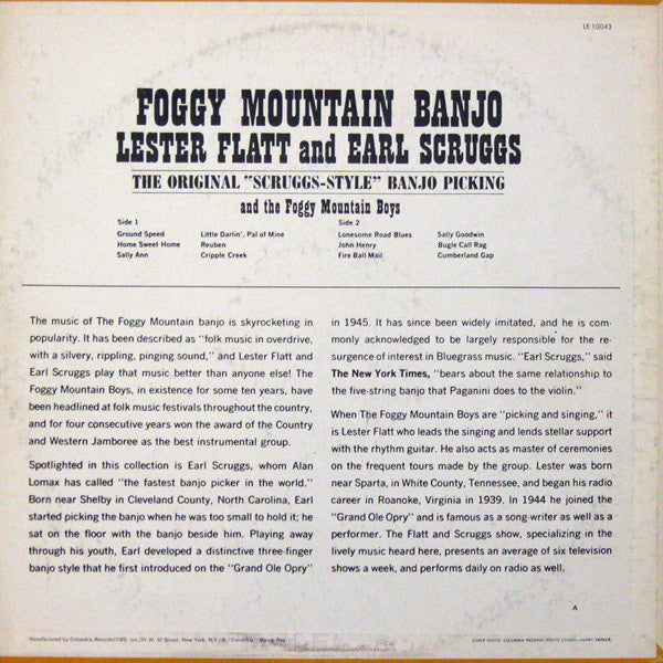 Flatt & Scruggs - Foggy Mountain Banjo(LP, Album, RE, Ter)