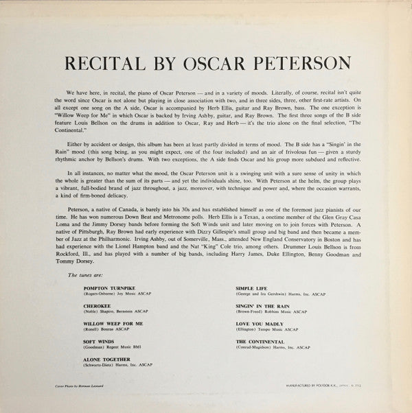 Oscar Peterson - Recital (LP, Album, Mono, RE)