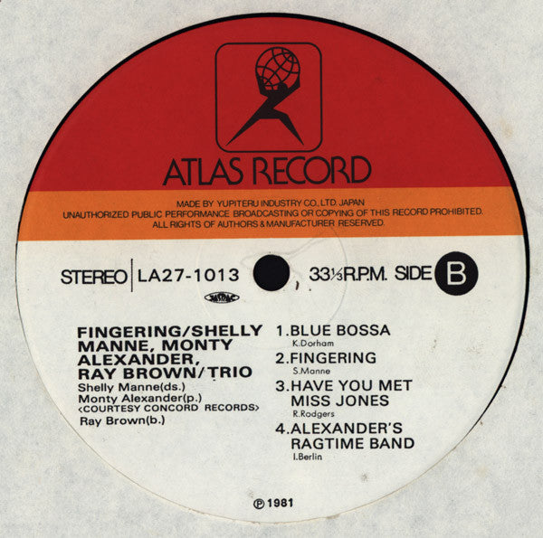 Shelly Manne / Monty Alexander / Ray Brown - Fingering (LP, Album)